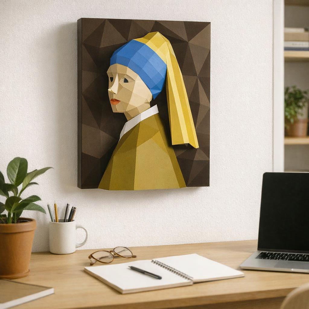 Tableau mural La jeune fille à la perle en Papercraft 3D