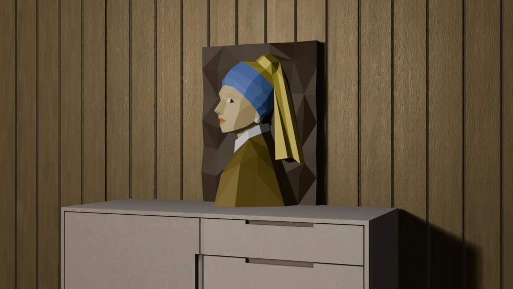 Tableau mural La jeune fille à la perle en Papercraft 3D