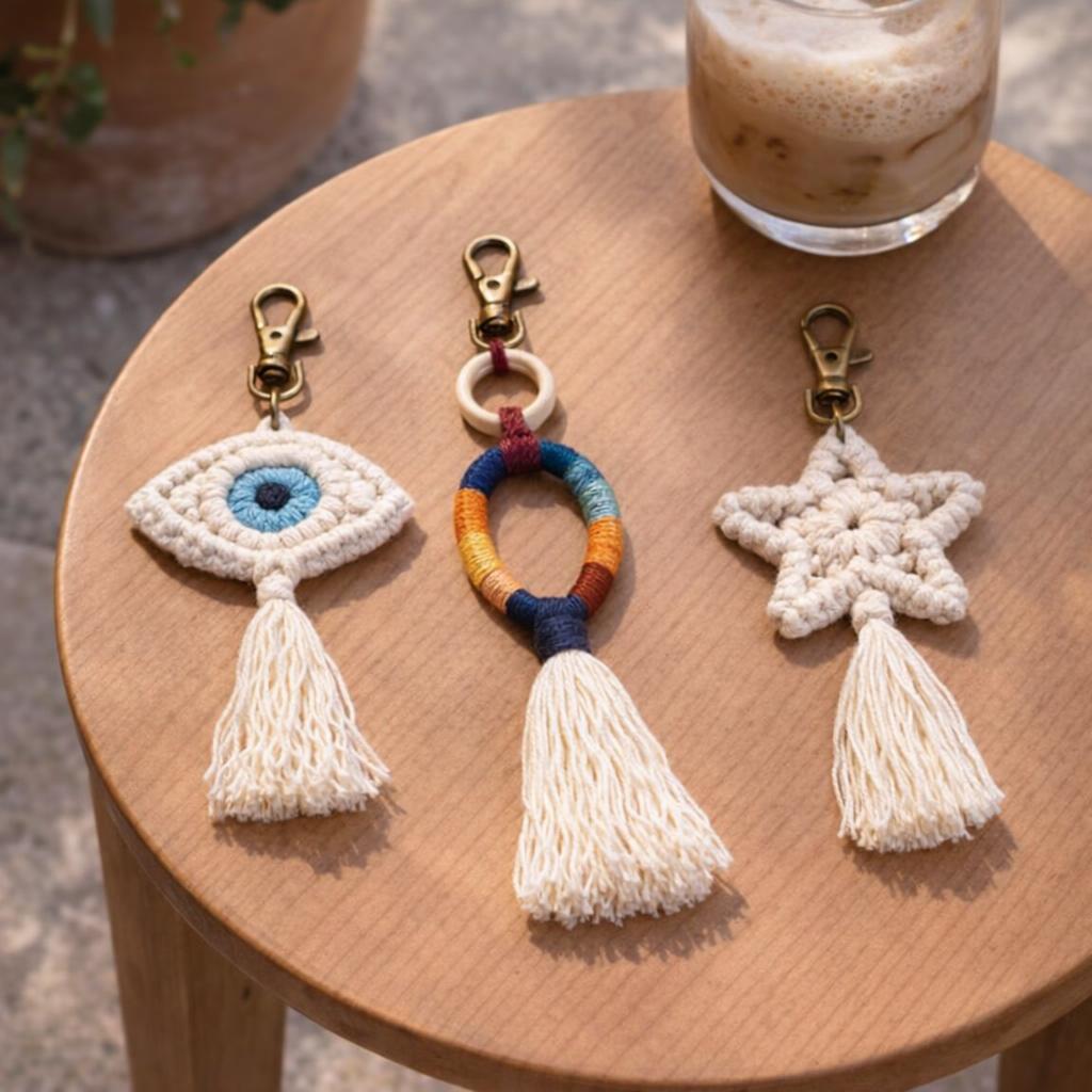 Kit macramé : 3 accessoires grigris Kit macramé : 3 accessoires grigris