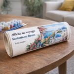 Affiche de voyage Santorin en fleurs - Toile roulée