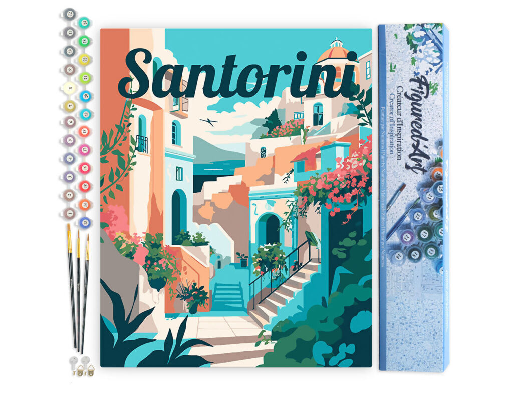 Affiche de voyage Santorin en fleurs - Toile roulée