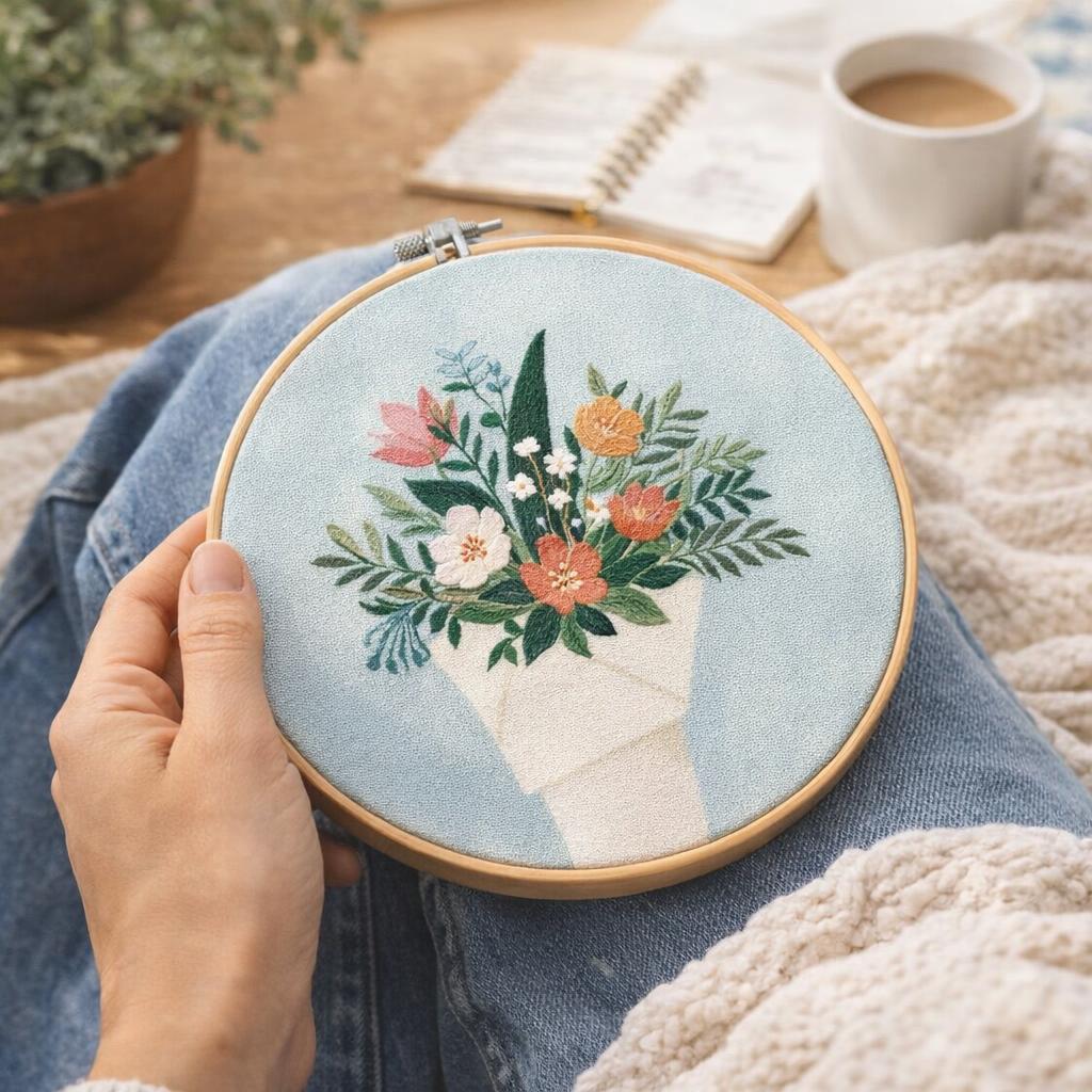 Kit broderie bouquet - Tambour 20cm Kit broderie bouquet - Tambour 20cm