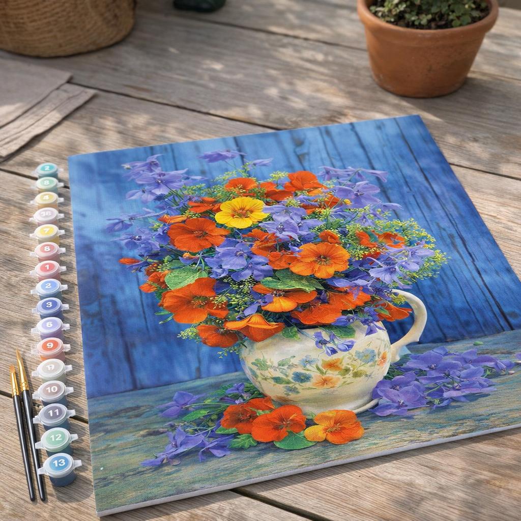 Bouquet orange et violet - Toile roulée