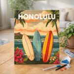 Broderie Diamant - Affiche de voyage Honolulu