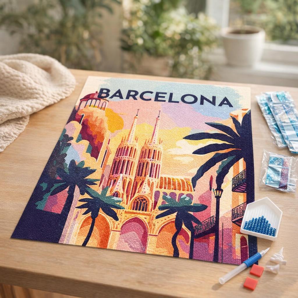 Broderie Diamant - Affiche Poster Barcelone