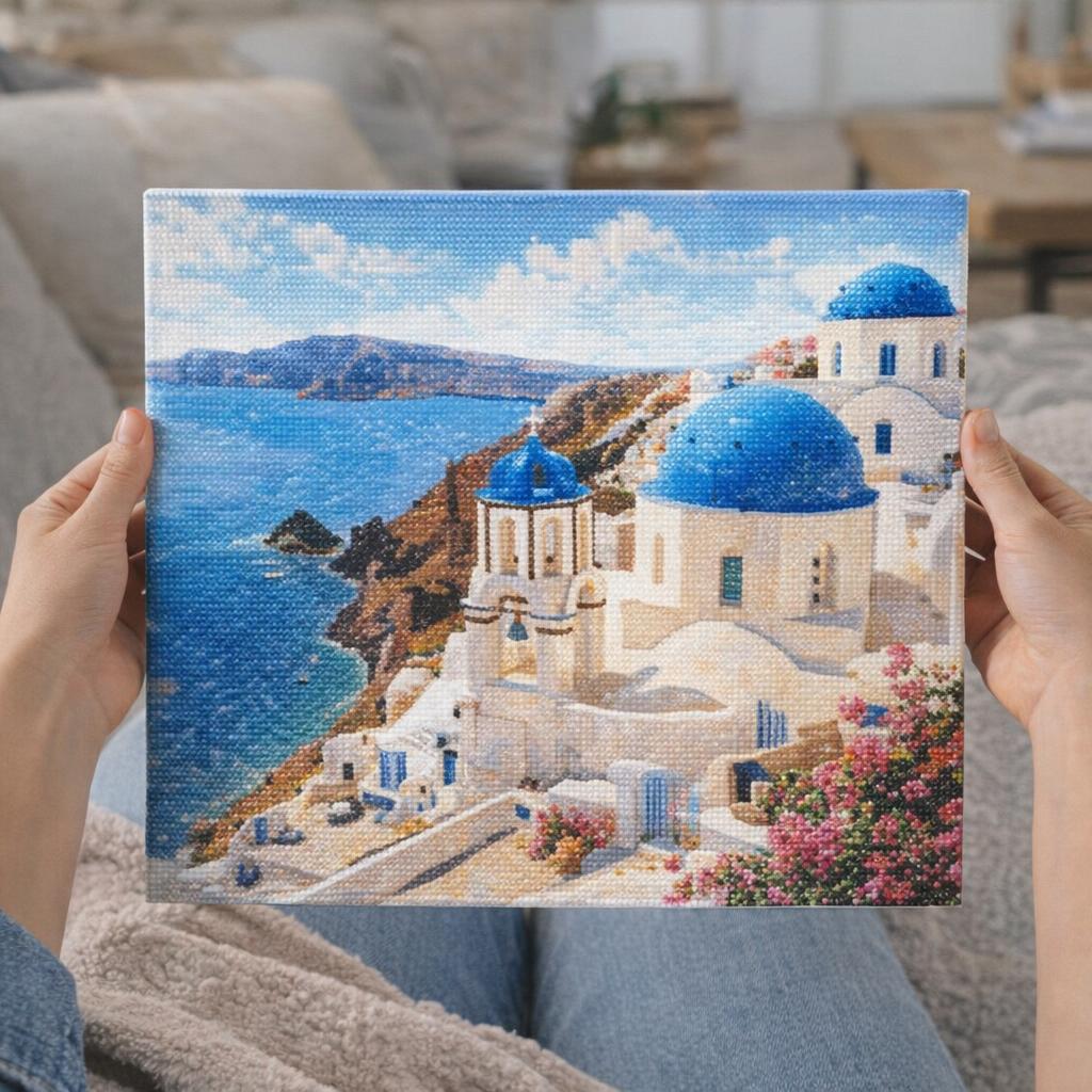 Broderie Diamant - Affiche Poster Santorin