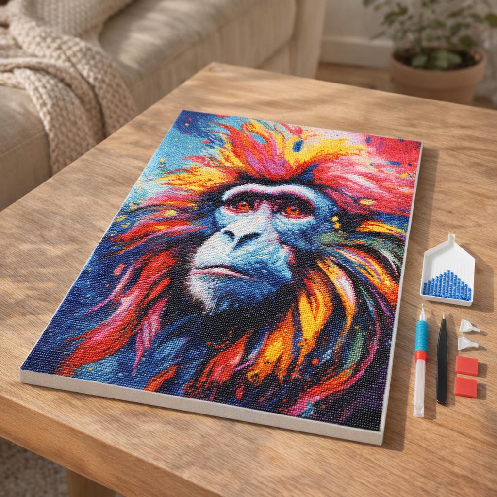 Broderie Diamant - Babouin Coloré Abstrait