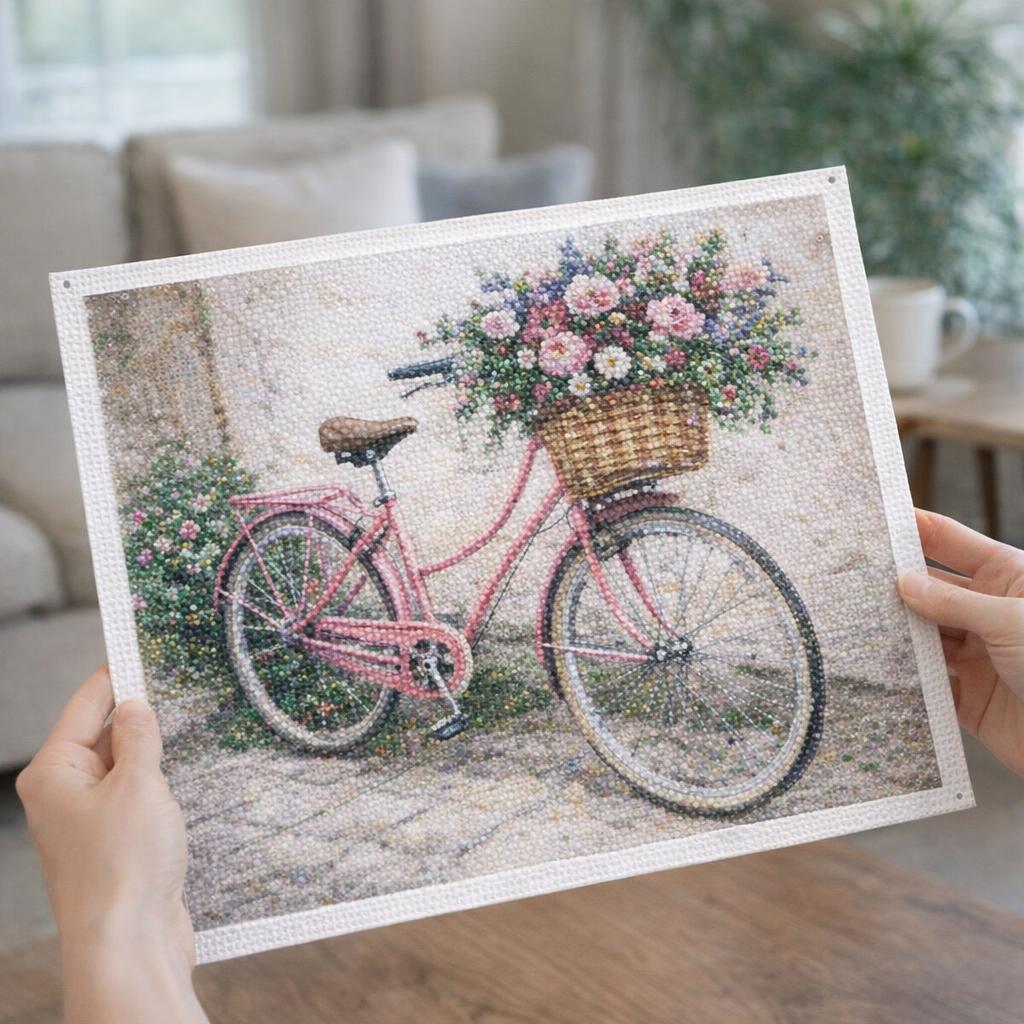 Broderie Diamant - Bicyclette rose