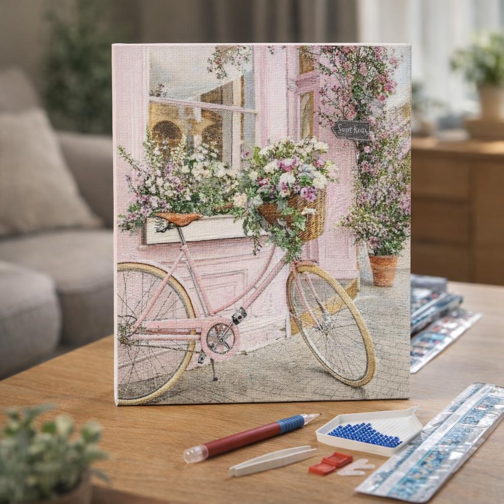 Broderie Diamant - Bicyclette rose