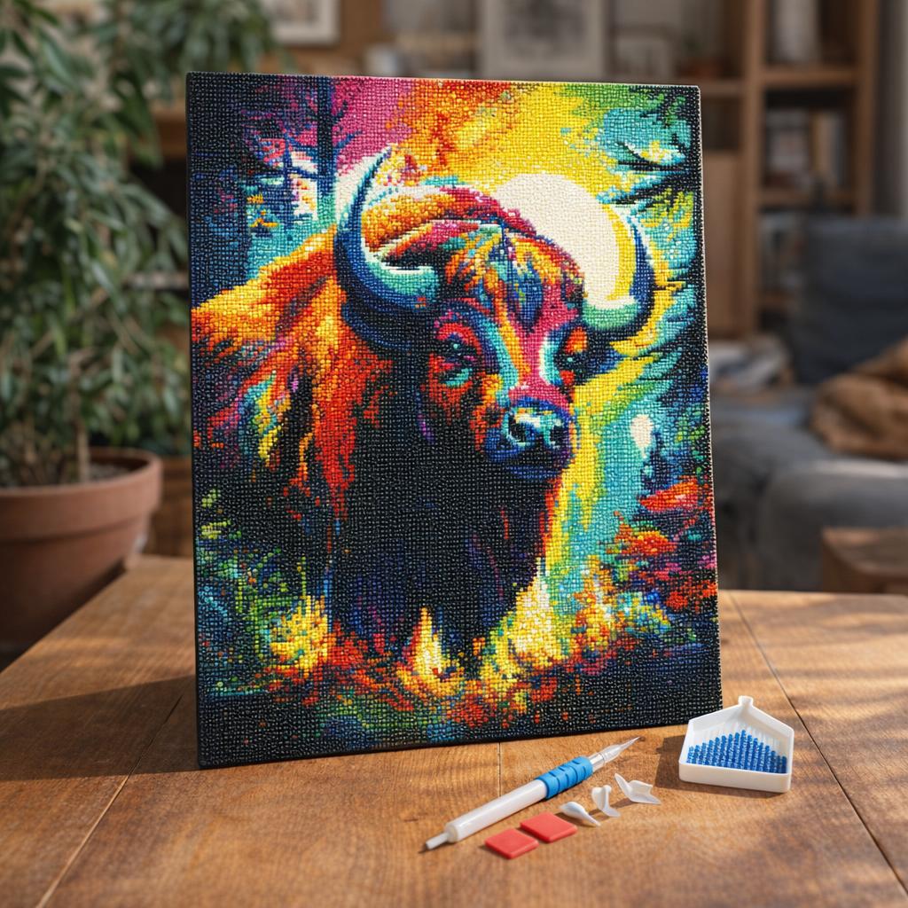 Broderie Diamant - Bison Coloré Abstrait