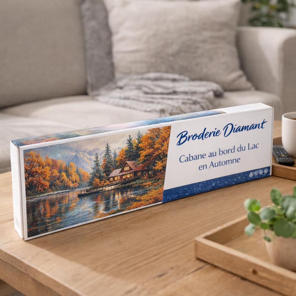 Broderie Diamant - Cabane au bord du Lac en Automne