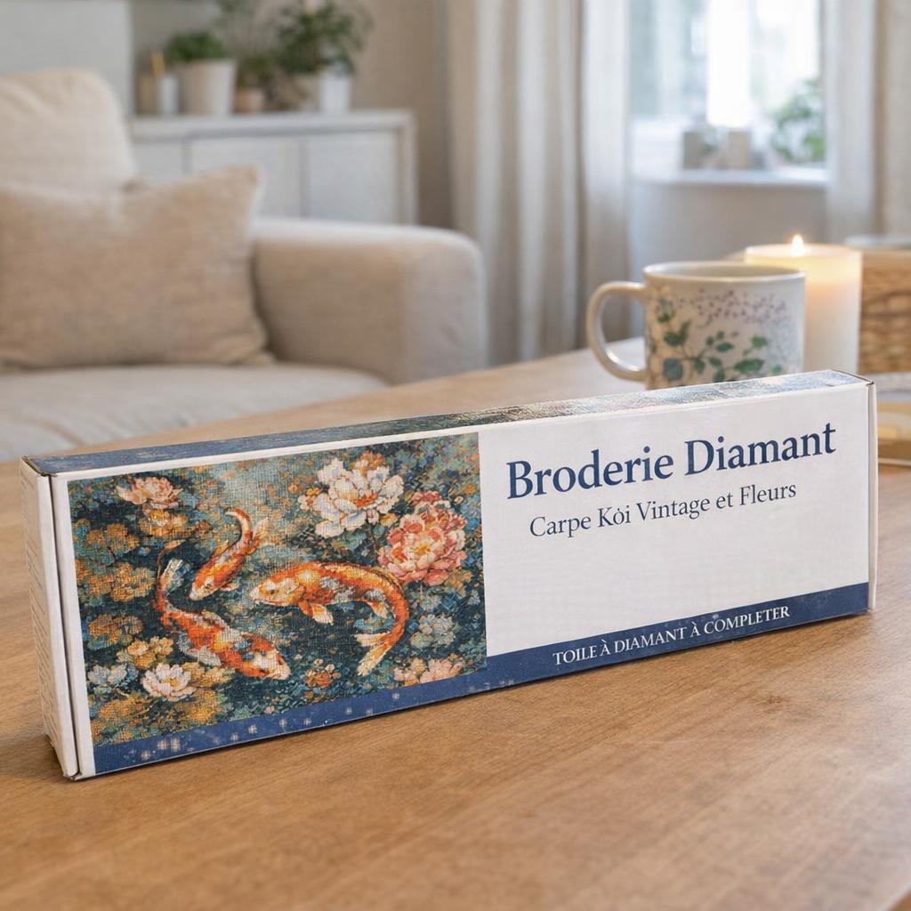 Broderie Diamant - Carpe Koï Vintage et Fleurs