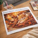 Broderie Diamant - Chat douillet en Automne