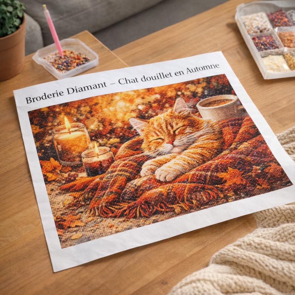 Chat automne broderie diamant