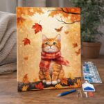 Broderie Diamant - Chat douillet en Automne