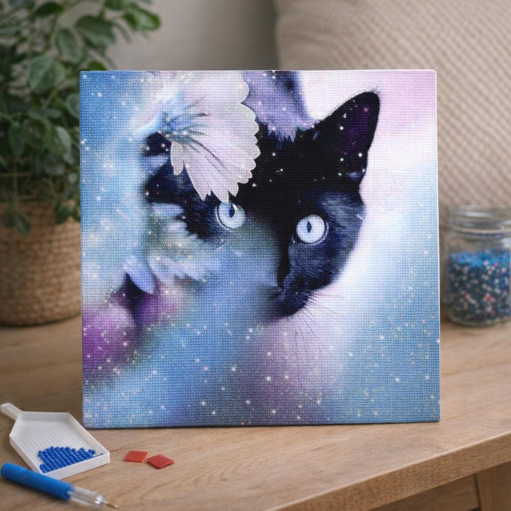 Broderie Diamant - Chat douillet en Automne