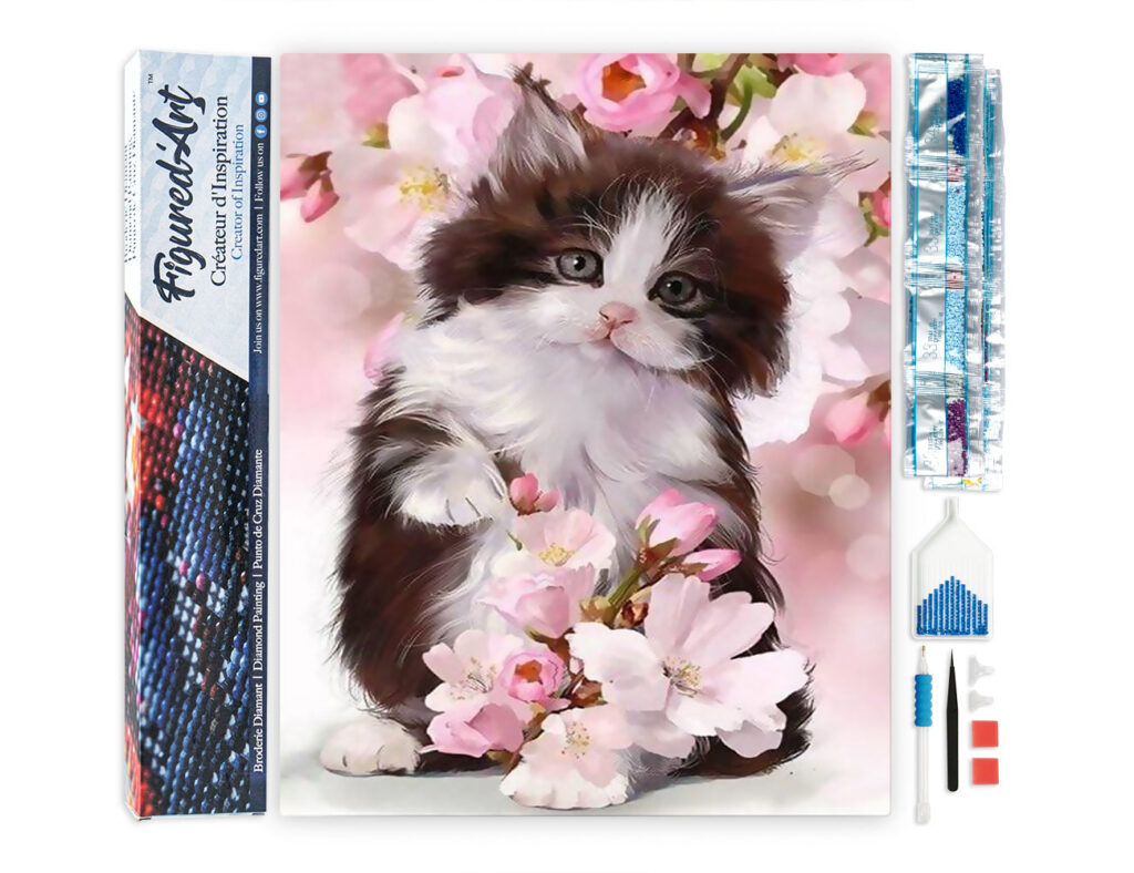 Broderie Diamant - Chat et Fleurs