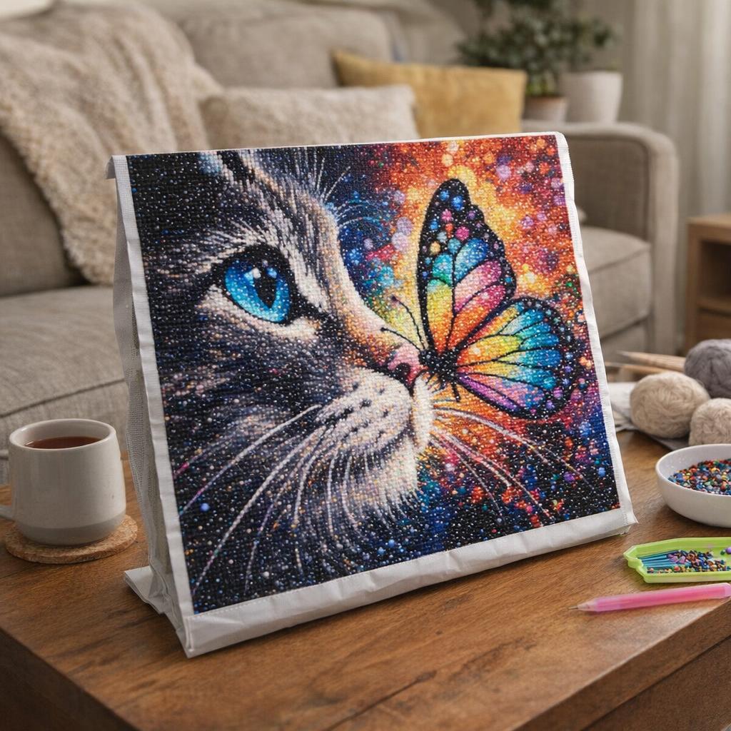 Broderie Diamant - Chat et Papillon coloré