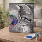 Broderie Diamant - Chat et Papillon coloré