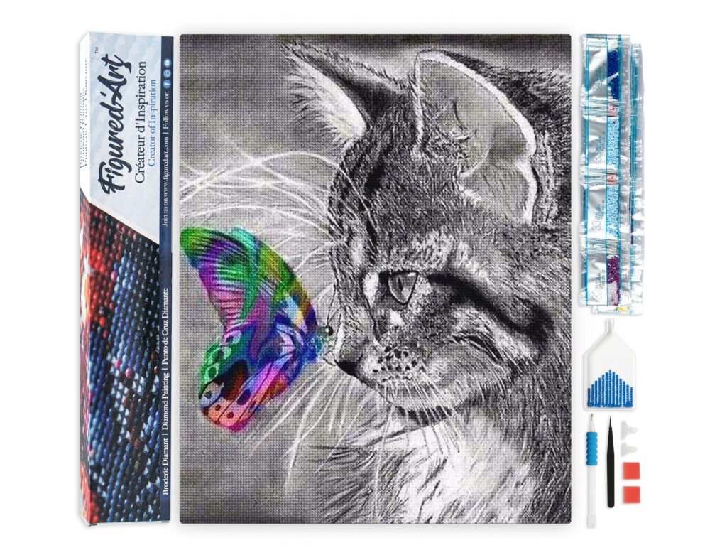 Broderie Diamant - Chat et Papillon coloré