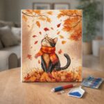 Broderie Diamant - Chat joueur en Automne