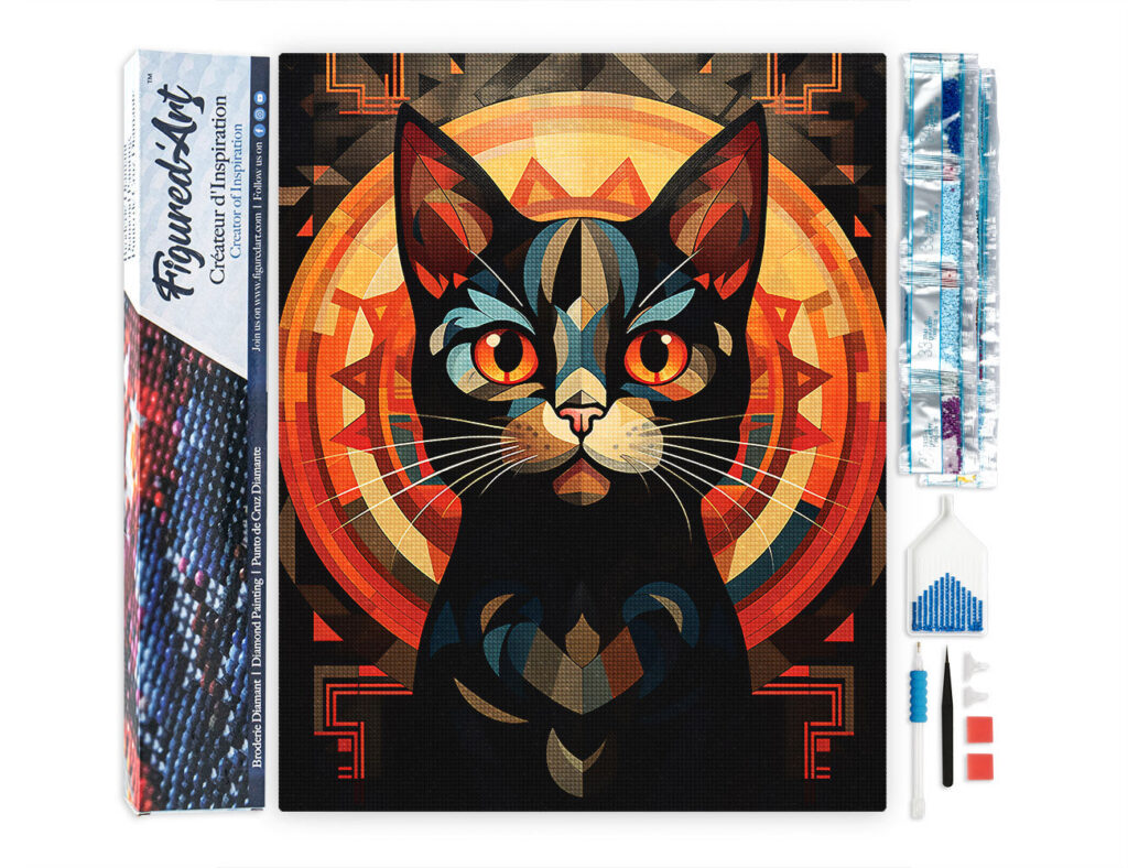 Broderie Diamant - Chat noir Art Déco