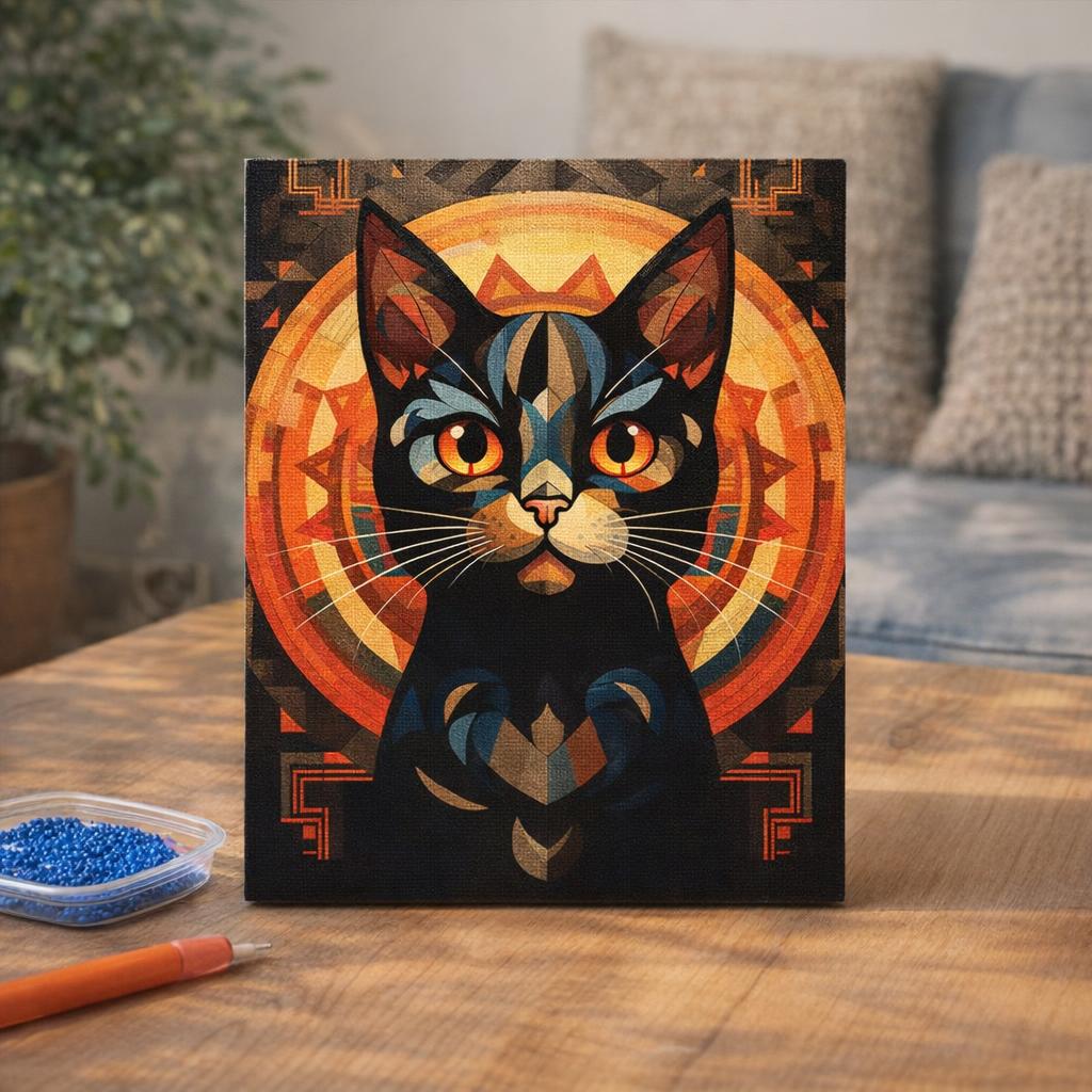 Broderie Diamant - Chat noir Art Déco