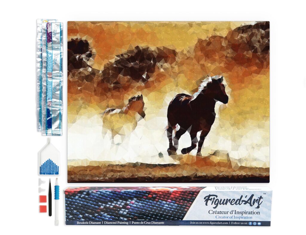 Broderie Diamant - Chevaux en action