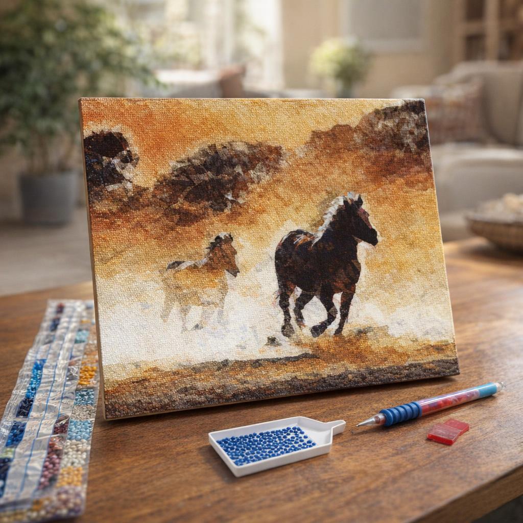 Broderie Diamant - Chevaux en action