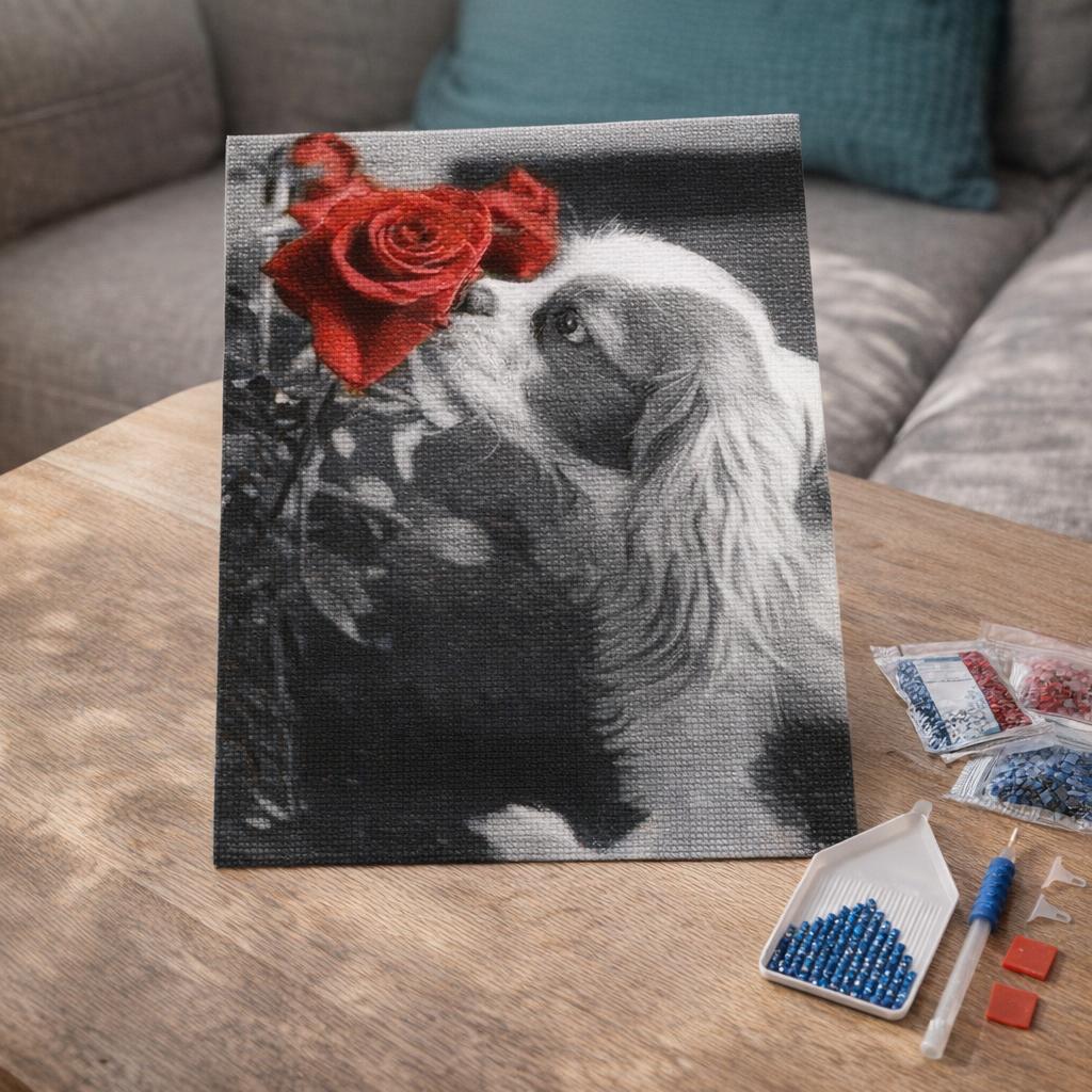 Broderie Diamant - Chien et Rose