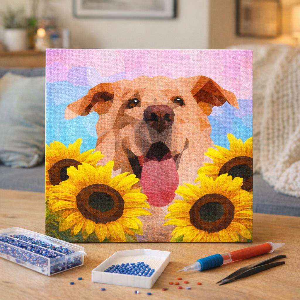 Broderie Diamant - Chien Polygon Art