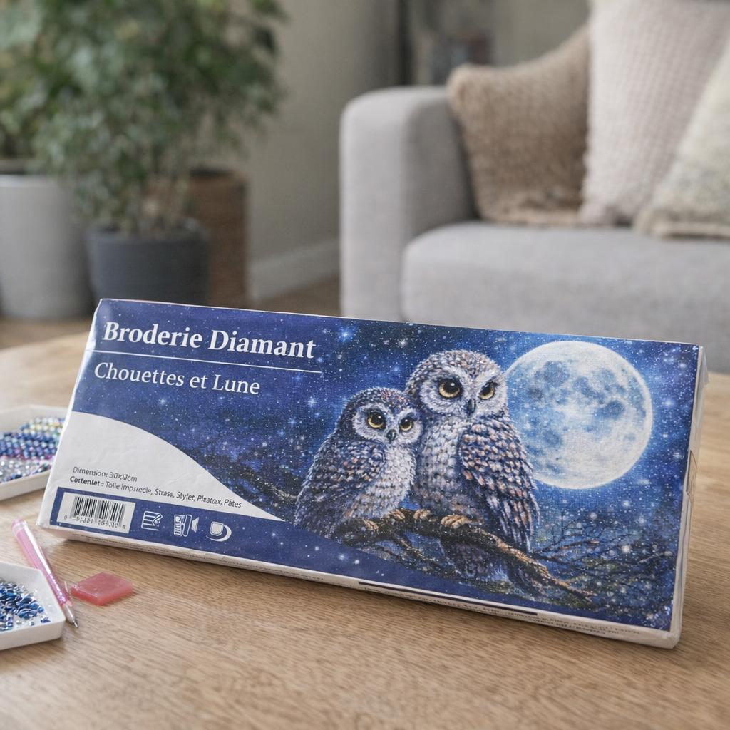 Broderie Diamant - Chouettes et Lune