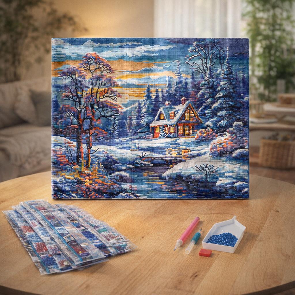 Broderie Diamant - Cottage de la Rivière en Hiver