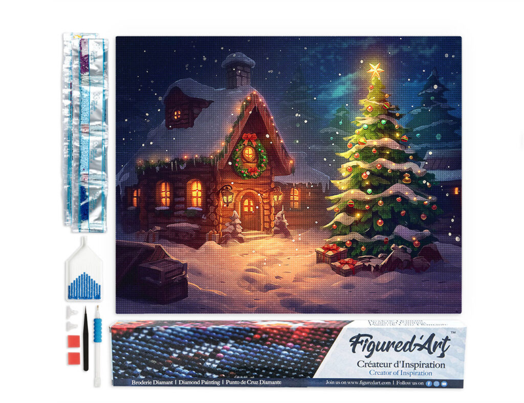 Broderie Diamant - Cottage de Noël enneigé