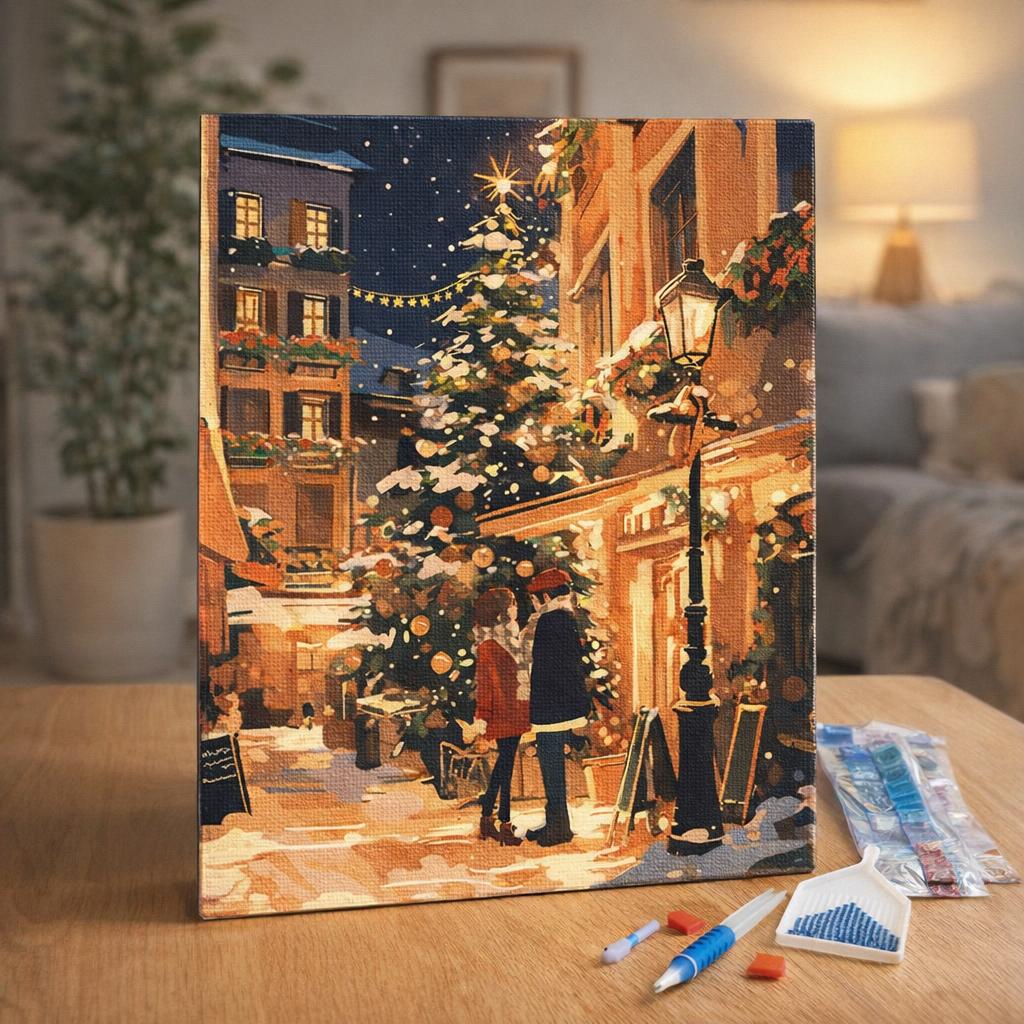 Broderie Diamant - Couple en Ville à Noël
