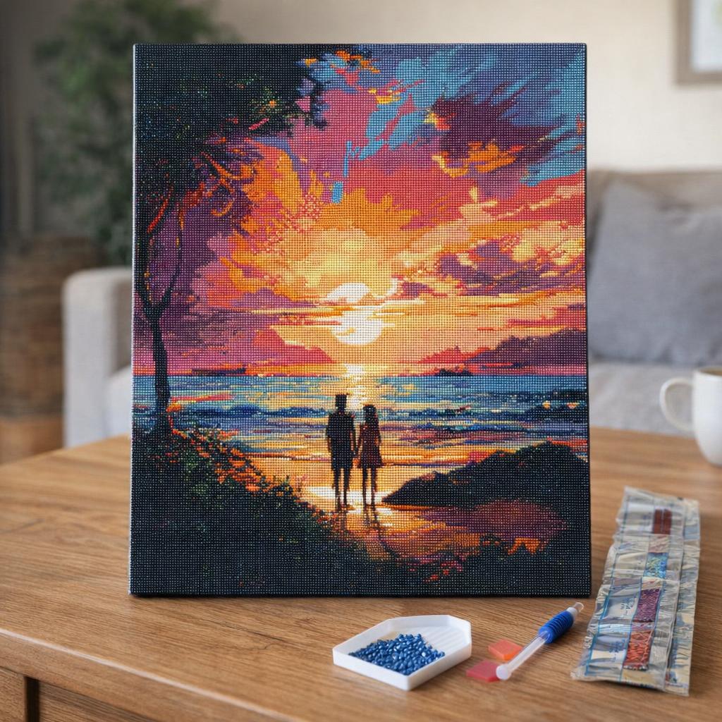 Broderie Diamant - Couple et coucher de soleil coloré