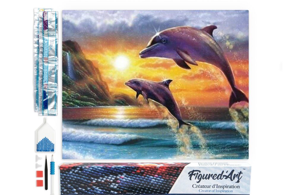 Broderie Diamant - Dauphins au lever du Soleil