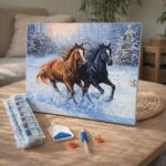 Broderie Diamant - Deux Chevaux en Hiver