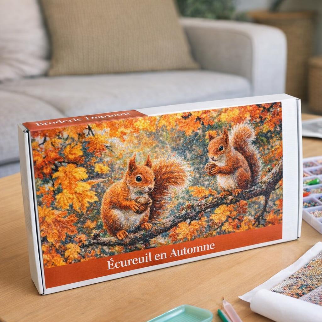 Écureuil automne broderie diamant