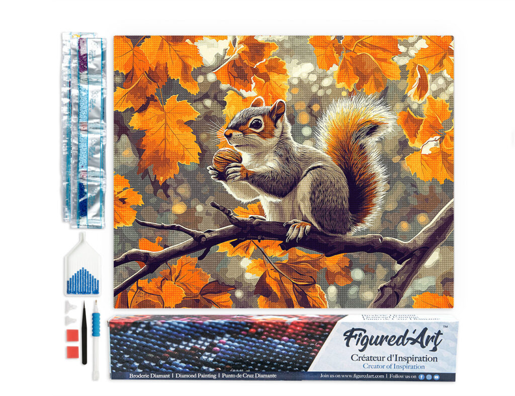 Broderie Diamant - Écureuil en Automne
