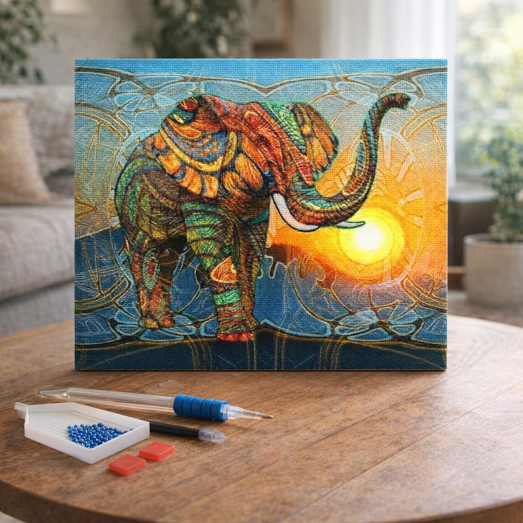Broderie Diamant - Eléphant artistique