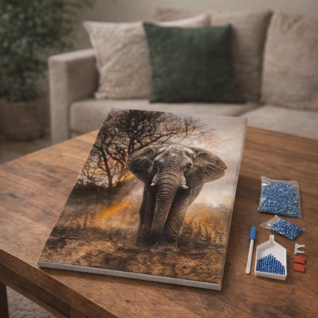 Broderie Diamant - Eléphant dans la Savane