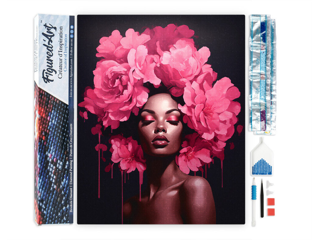 Broderie Diamant - Femme aux cheveux de pivoines