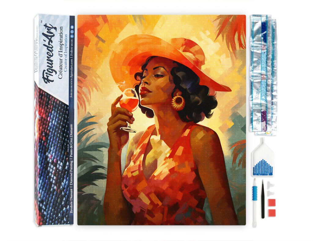 Broderie Diamant - Femme buvant un verre Art Déco