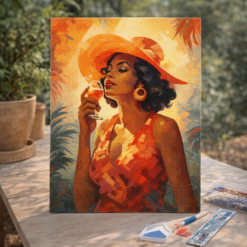 Broderie Diamant - Femme buvant un verre Art Déco