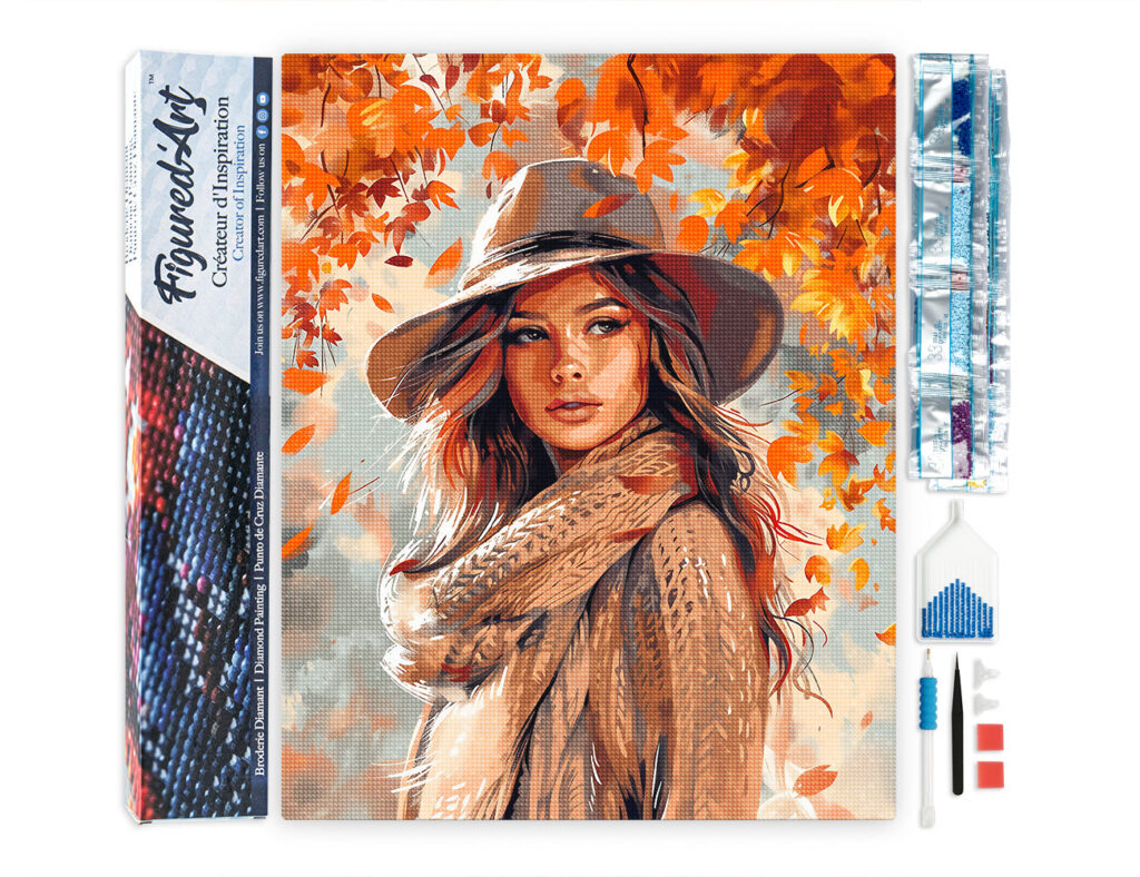 Broderie Diamant - Femme dans le vent d'Automne