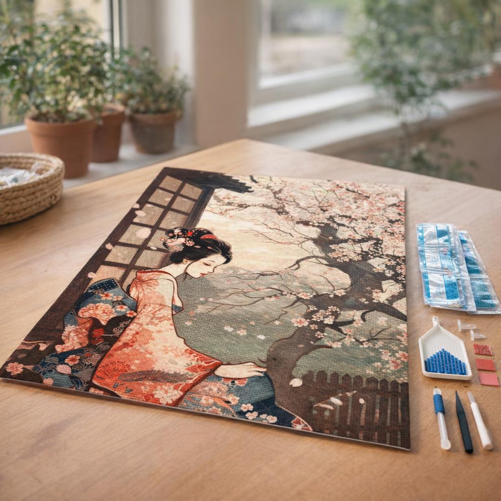 Broderie Diamant - Femme en Yukata dans une Rue animée