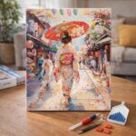 Broderie Diamant - Femme en Yukata dans une Rue animée