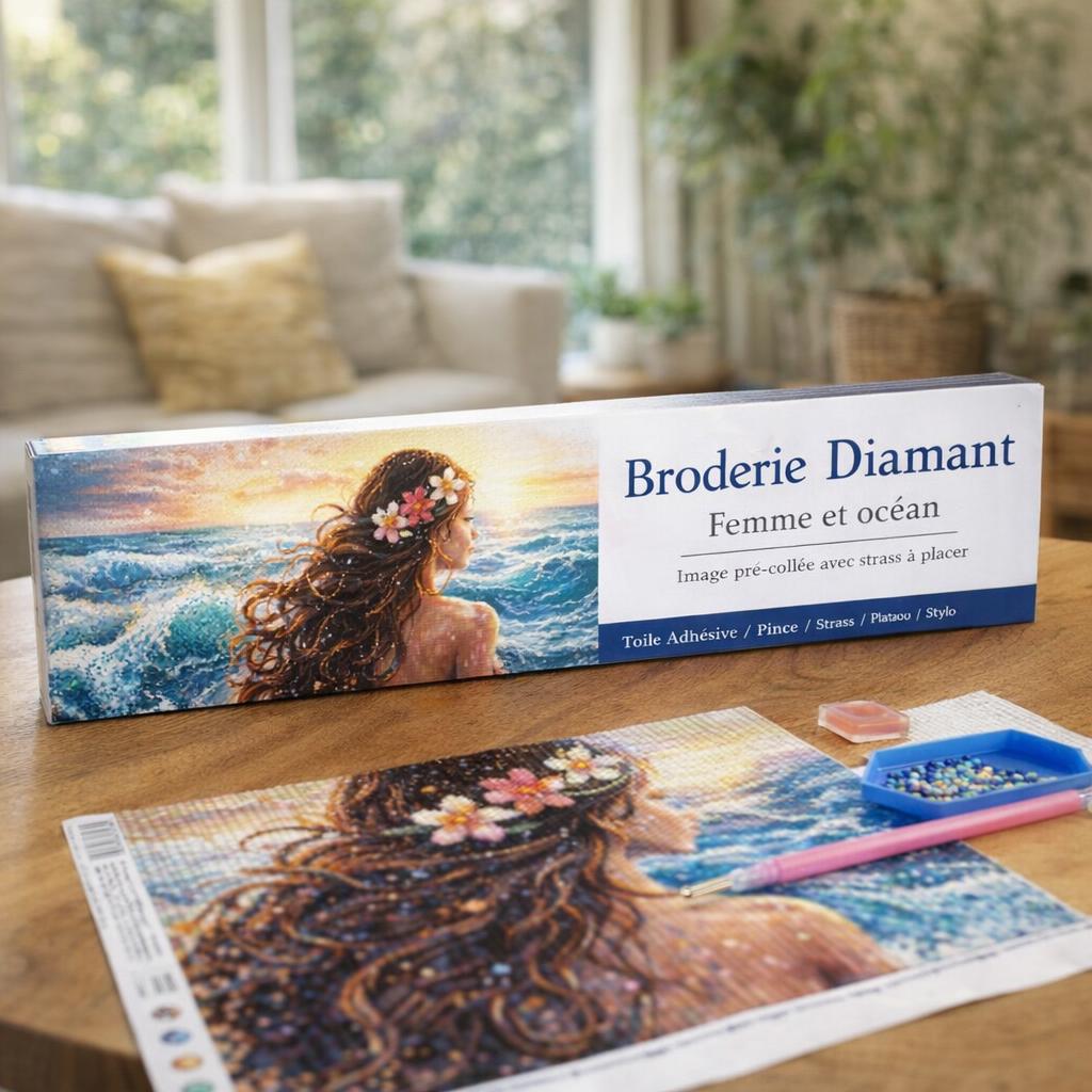 Broderie Diamant - Femme et océan