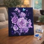 Broderie Diamant - Fleurs et Papillons en Violet